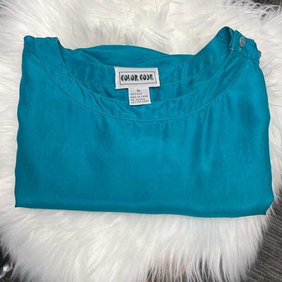Color Code Teal Silk Blouse M - Picture 7 of 8